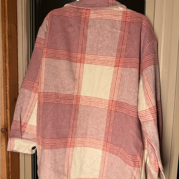 Plaid Button-Up Shacket in Pink and White - Picture 3 of 4